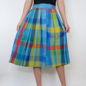 Vintage 80s Razzle Me Plaid Button Front Schoolgirl Skirt